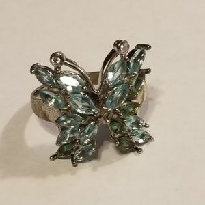 VINTAGE Whimsical Blue Topaz Butterfly Silver Ring
